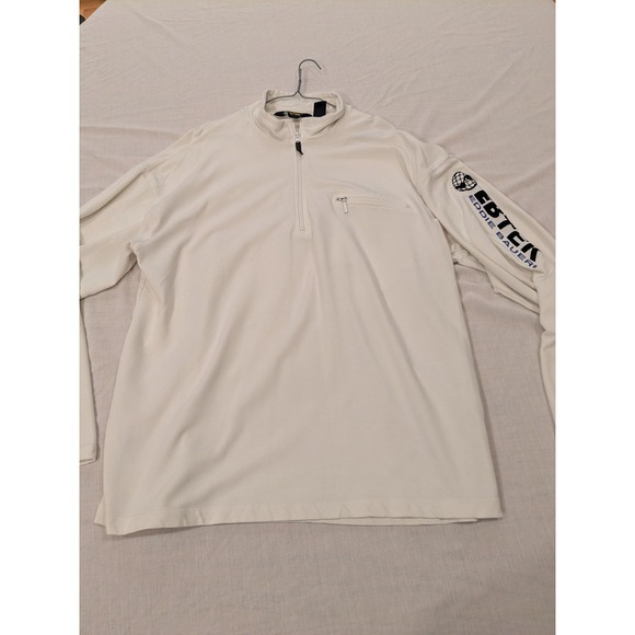 Eddie Bauer EBTEK Pullover Mens XLT‎ White Quarter Zip Mock Neck Chest Pocket - Picture 12 of 16